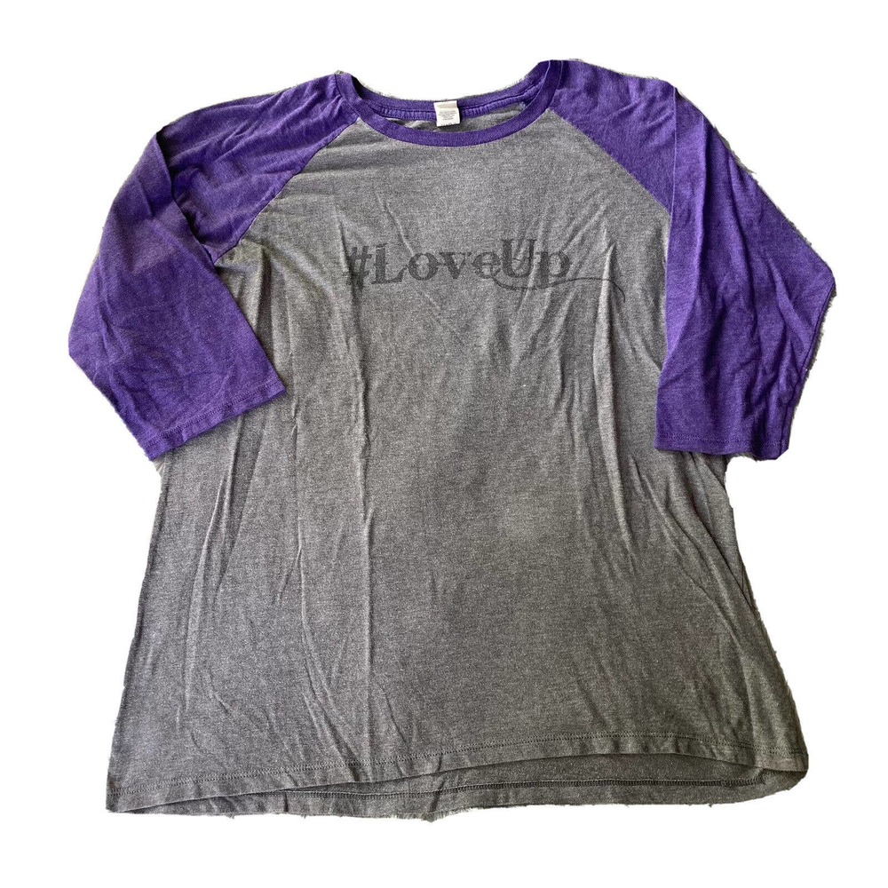 District Made T Shirt Womens Sz XXL 3/4 Sleeve Purple Grey Love Up Casual Spring